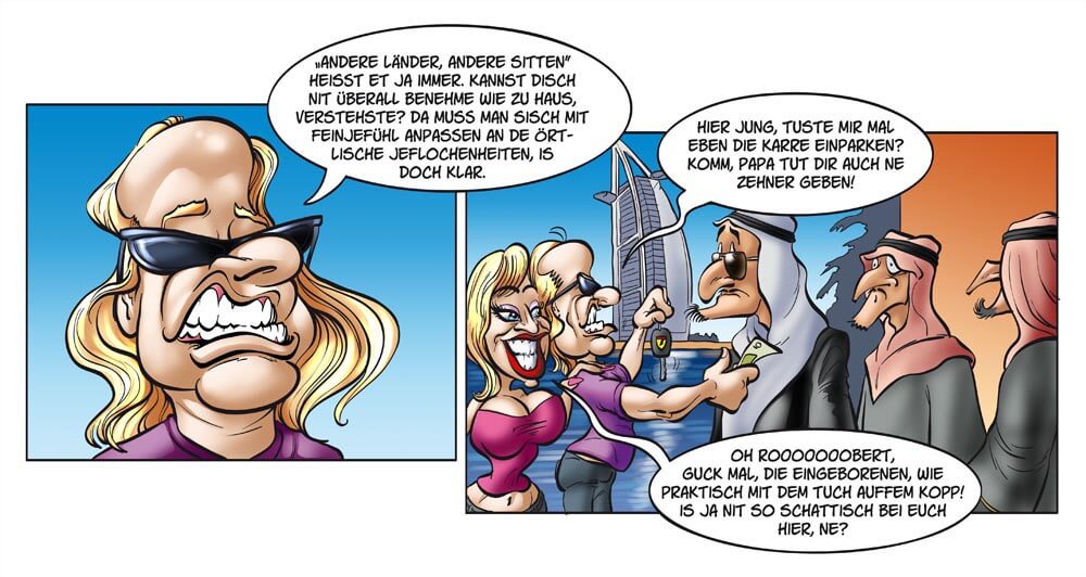 Comic-Strip über die Geissens, Vorschlag vom Comiczeichner Carsten Mell